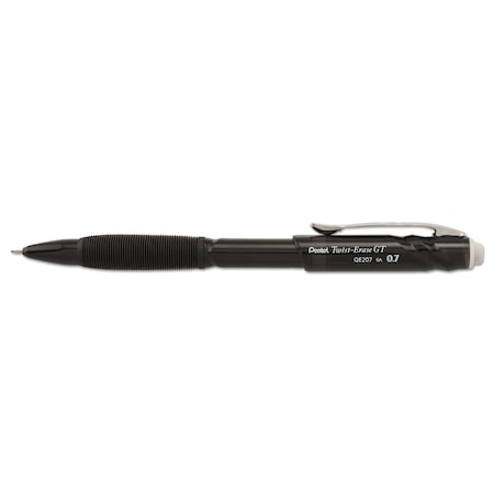 Pentel Twist-Erase GT Pencils, 0.7 mm, HB (No 2), Black Lead, Black Barrel, PK12 QE207A